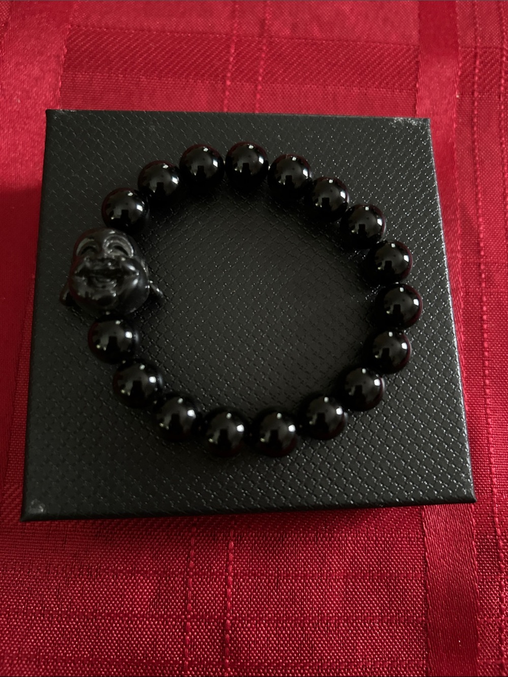 Black Beaded Buddha Stretch Bracelet